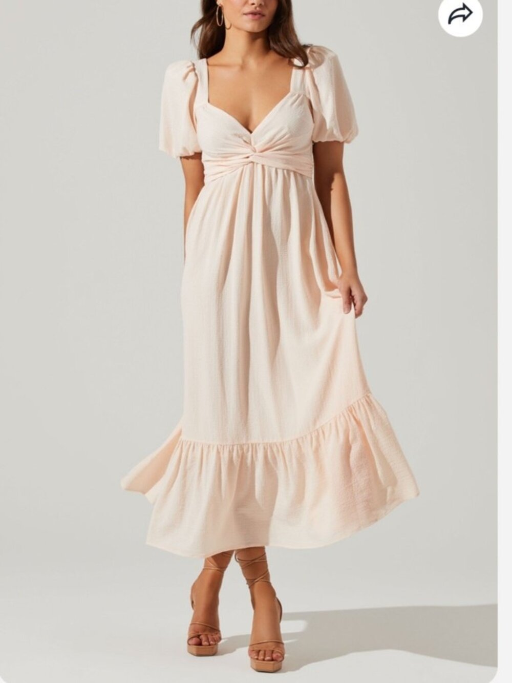 ASTR The Label Puff Sleeve Backless Blush Cream Maxi Dress Tie Back M - Picture 1 of 16